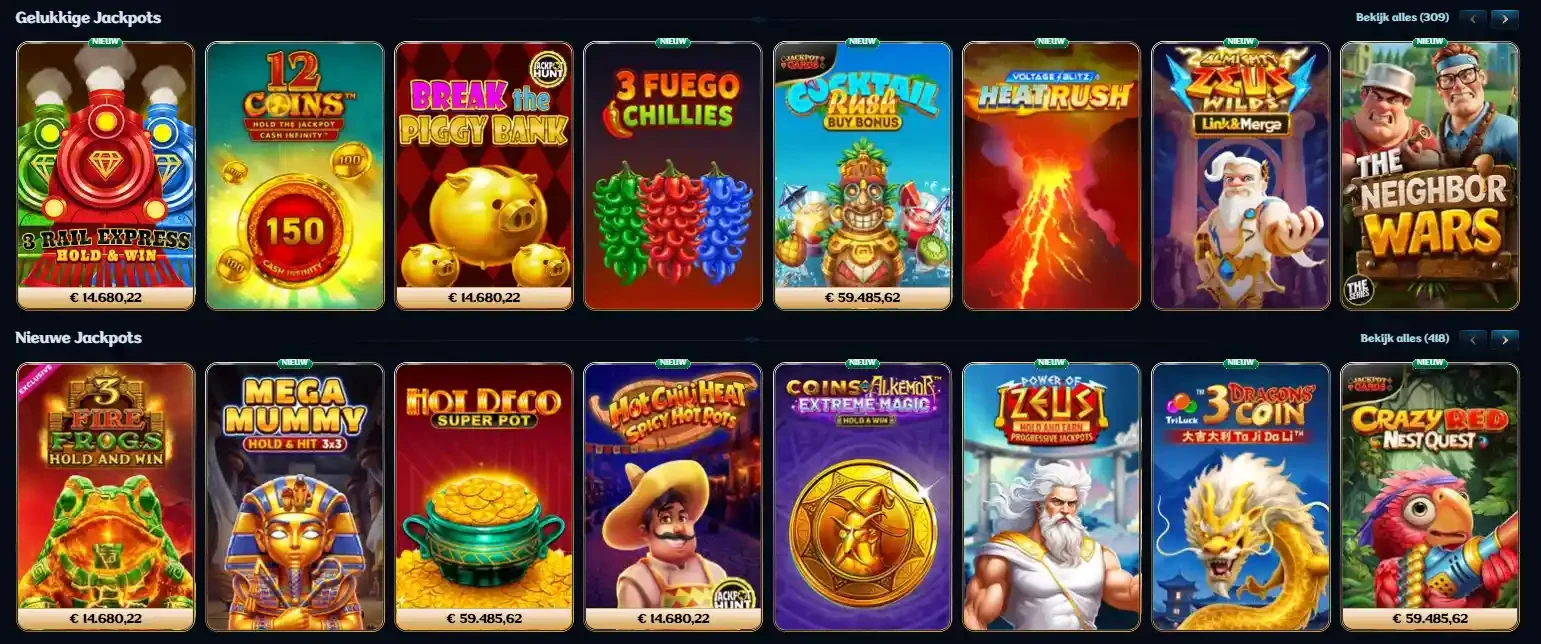 Overzicht van jackpotspellen en nieuwe gokkasten in de Millioner Casino spellobby