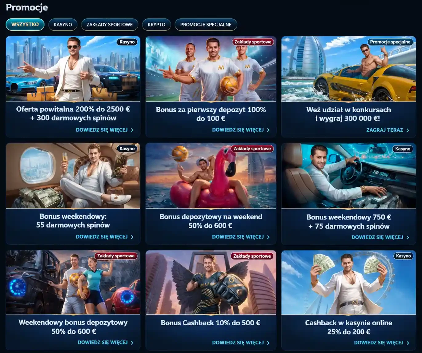 W Millioner Casino otrzymasz 200% do 2500 € + 300 darmowych spinów, ponad 14 000 gier, zakłady sportowe i płatności krypto